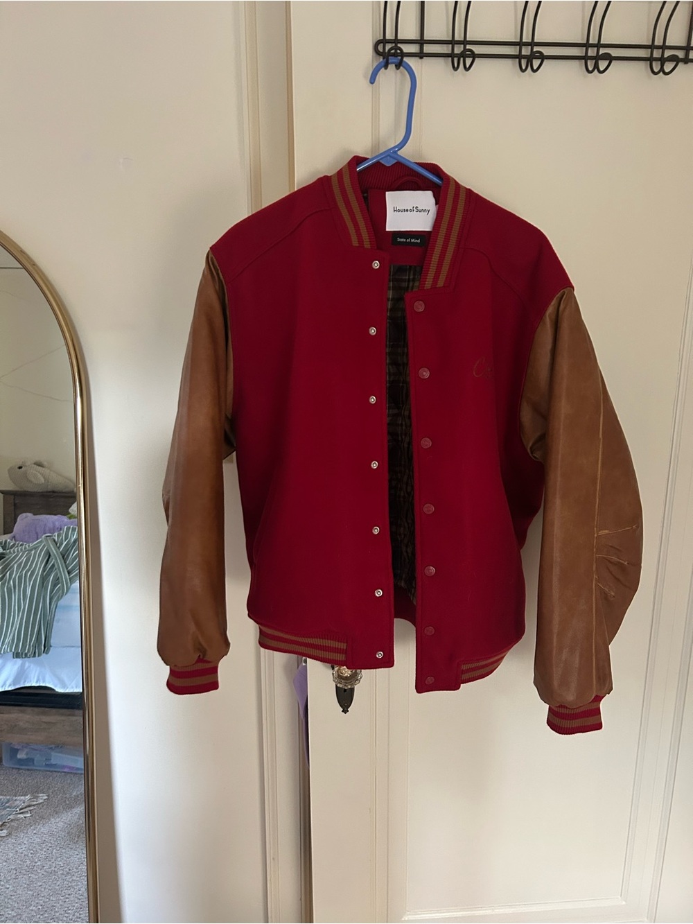 House of Sunny Red and Brown Bomber Jacket